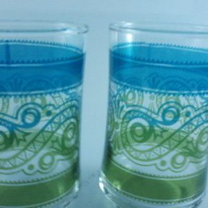 Vintage Two Libbey blue and green swirl design  Juice glasses